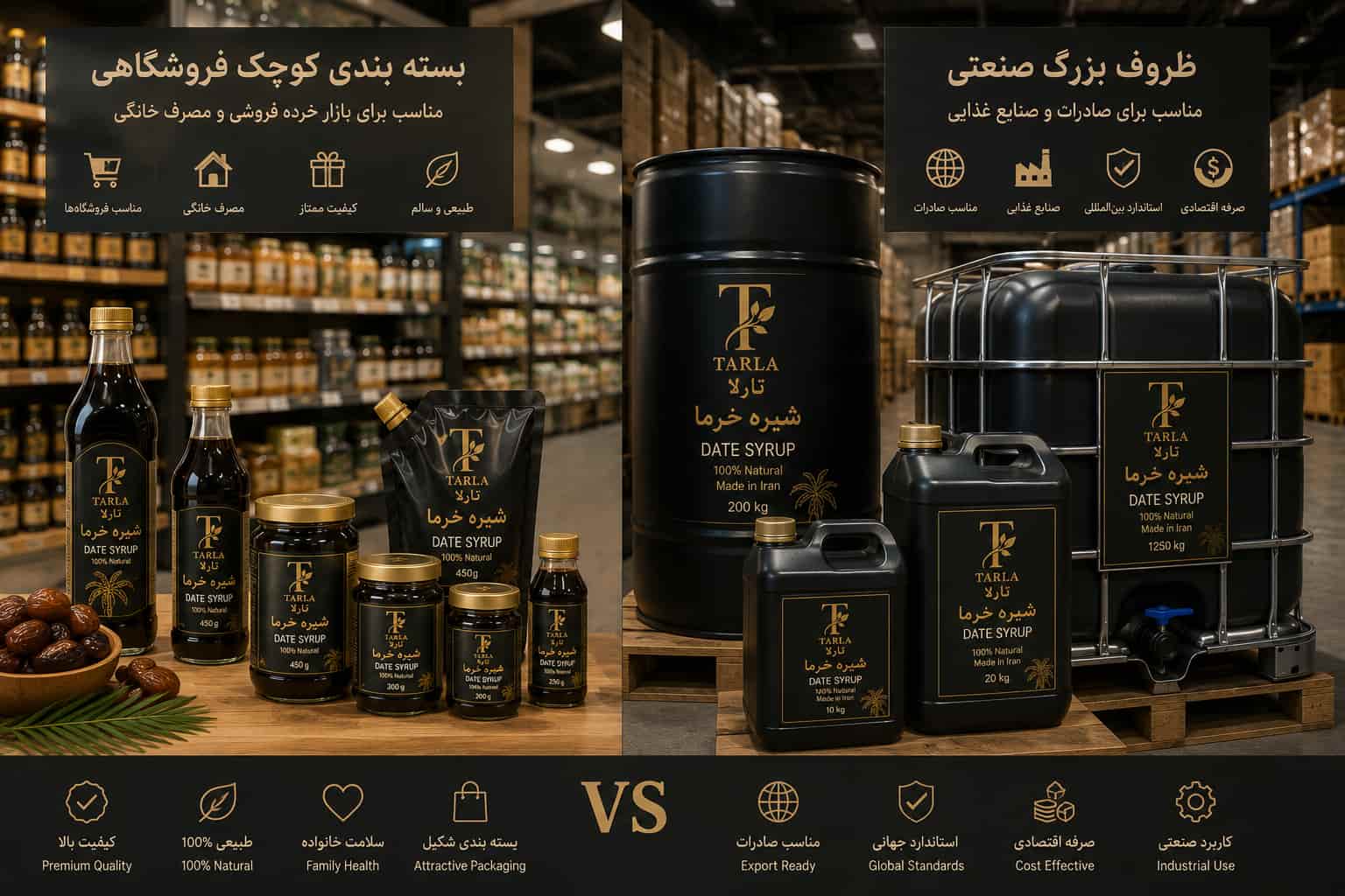 بسته بندی صنعتی شیره خرما