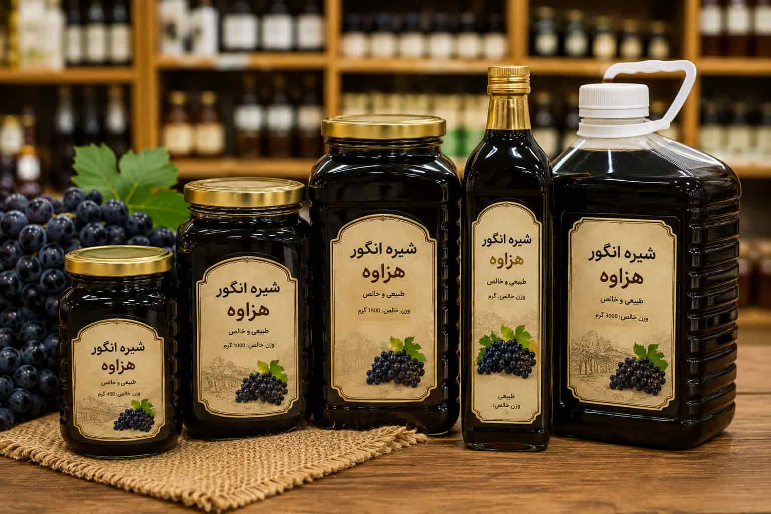 قیمت و بسته بندی شیره انگور هزاوه